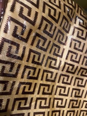 Geometric Print Vinyl-Coated Tote Fabric - Brown on Tan